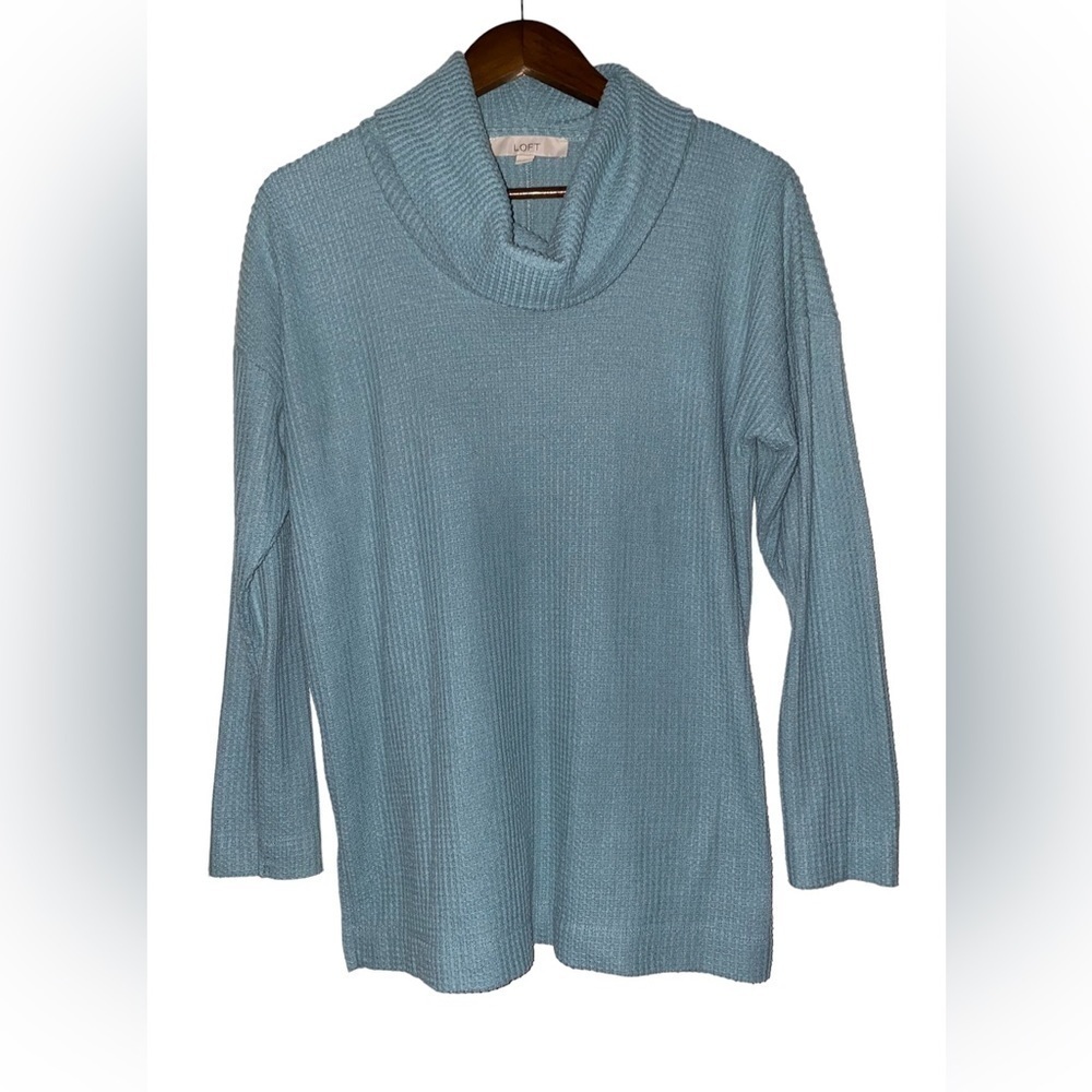 Loft‎ Waffle Knit Stretch Sweater Cowl Neck Split Hem Women M Outdoor Weather